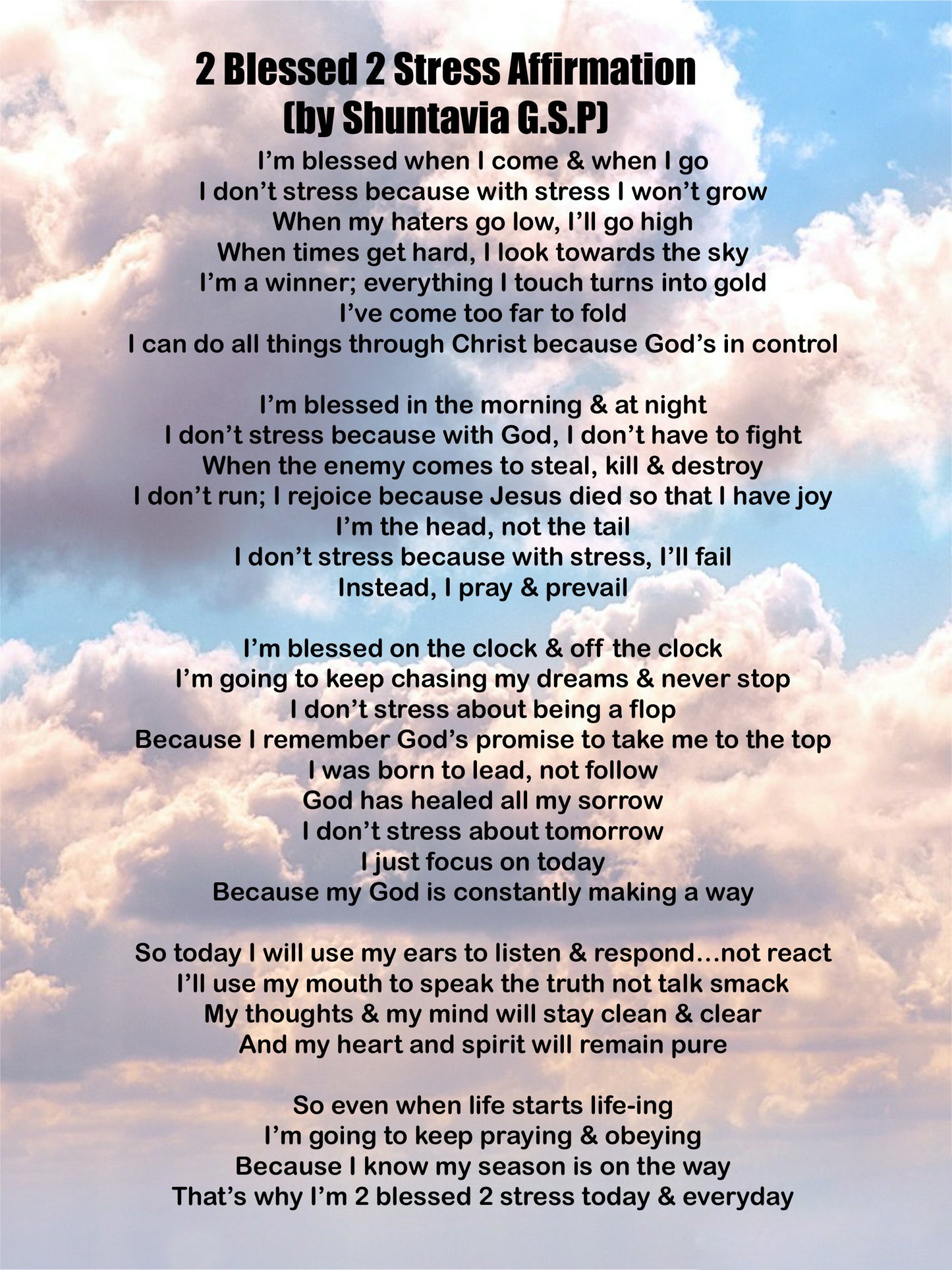 2 Bless 2 Stress Affirmation
